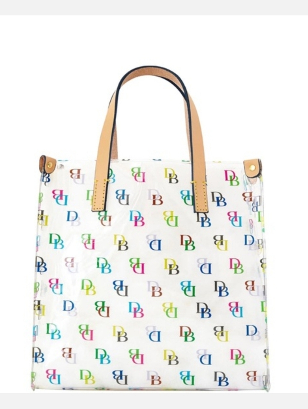 Dooney & Bourke Clear Tote with Multicolor Logo and Pink Handles